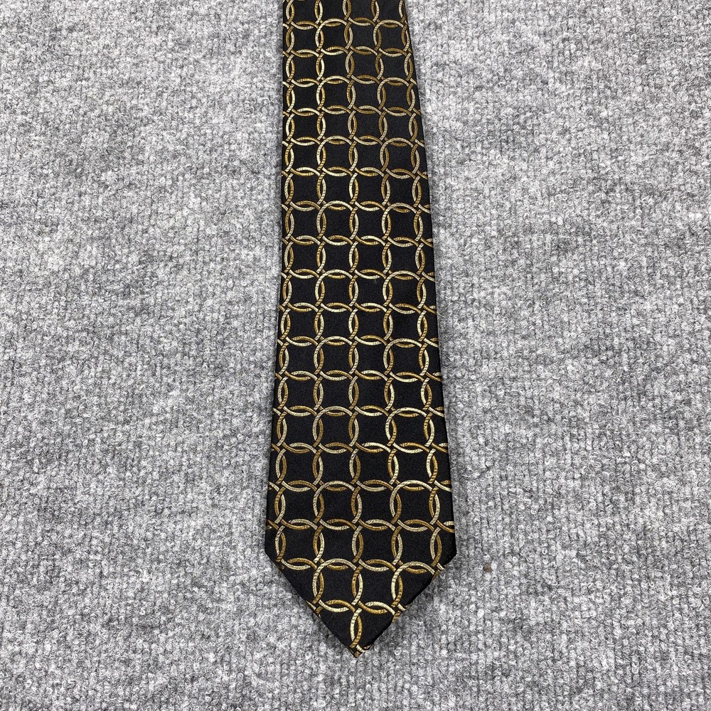 BCBG Attitude Tie Mens‎ Black Geometric 100% Silk Woven Dress Necktie